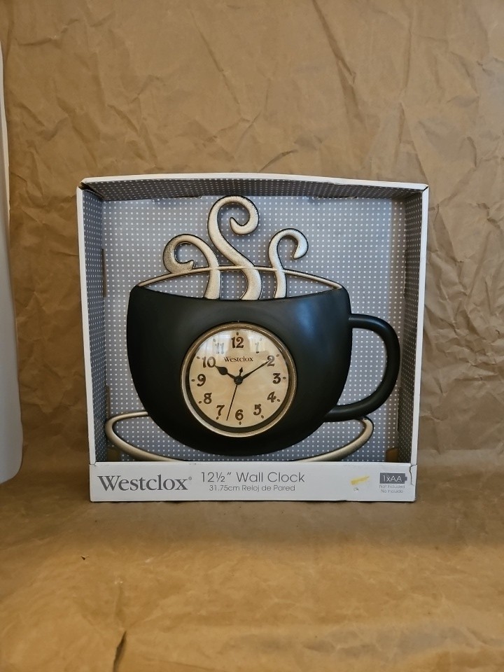 Westclox 12.5" 3D Coffee Cup Shaped Wall Clock With Steam Rising Design Brown...