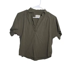 Universal Thread Blouse Women's XS Green Collared V-Neck Short Sleeve Shirt