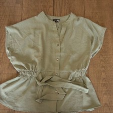 Fashion Nova Women's Sage Green Button Tie Waist Tunic Blouse M