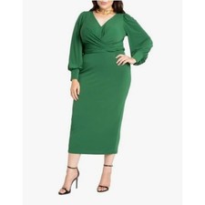 ELOQUII Emerald Green Wrap Midi Dress Long Sleeve Size 20 NWT