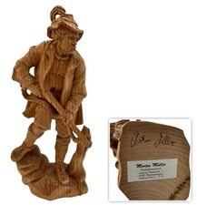 Vtg German Hand Carved Hunter Statue Signed by Martin Muller Master Wood Carver