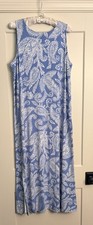 J Jill Wearever Collection Sz L Blue White Paisley Maxi Dress Sleeveless