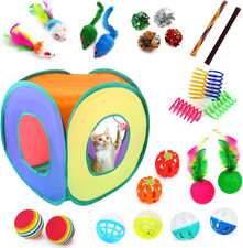 25-Piece Cat Toys Kit with Rainbow Cube Tunnel - Interactive Cat Toy Bundle f...