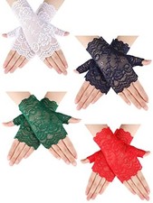 Geyoga 4 Pairs Women's Lace Gloves White, Red, Black Green, Dark Blue