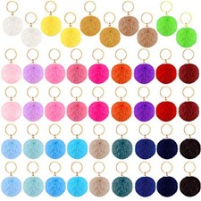 46 Pcs Pom Poms Keychains Faux Fur Ball Key Rings 2.36 Inch Multicolored