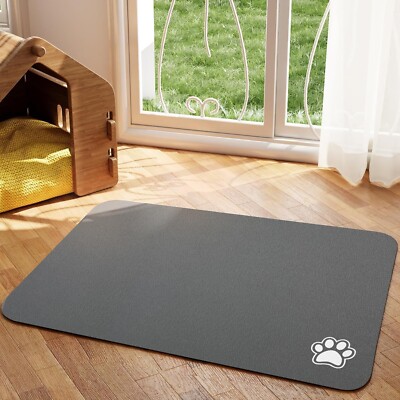 Pet Feeding Mat - Dark Grey 12''x 19'' | Absorbent Dog Mat for Food and Water, No 