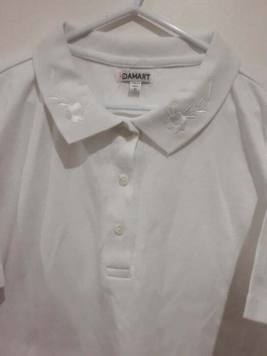 DAMART Polo Top Womens White Size 10 Short Sleeve Collar Stretch New - Picture 4 of 14