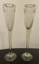 Jan Barboglio Flauta Glass Etched Champagne 10.5” Tall Glasses Set of (2)