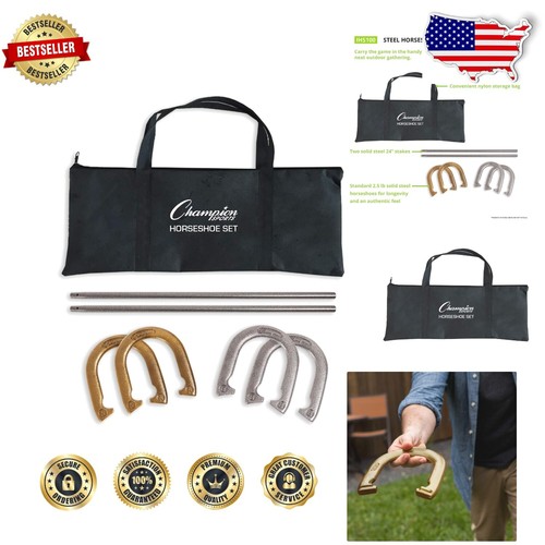 Deluxe Steel Horseshoe Set with Stakes & Carrying Case - Perfect for Outdoor ...
