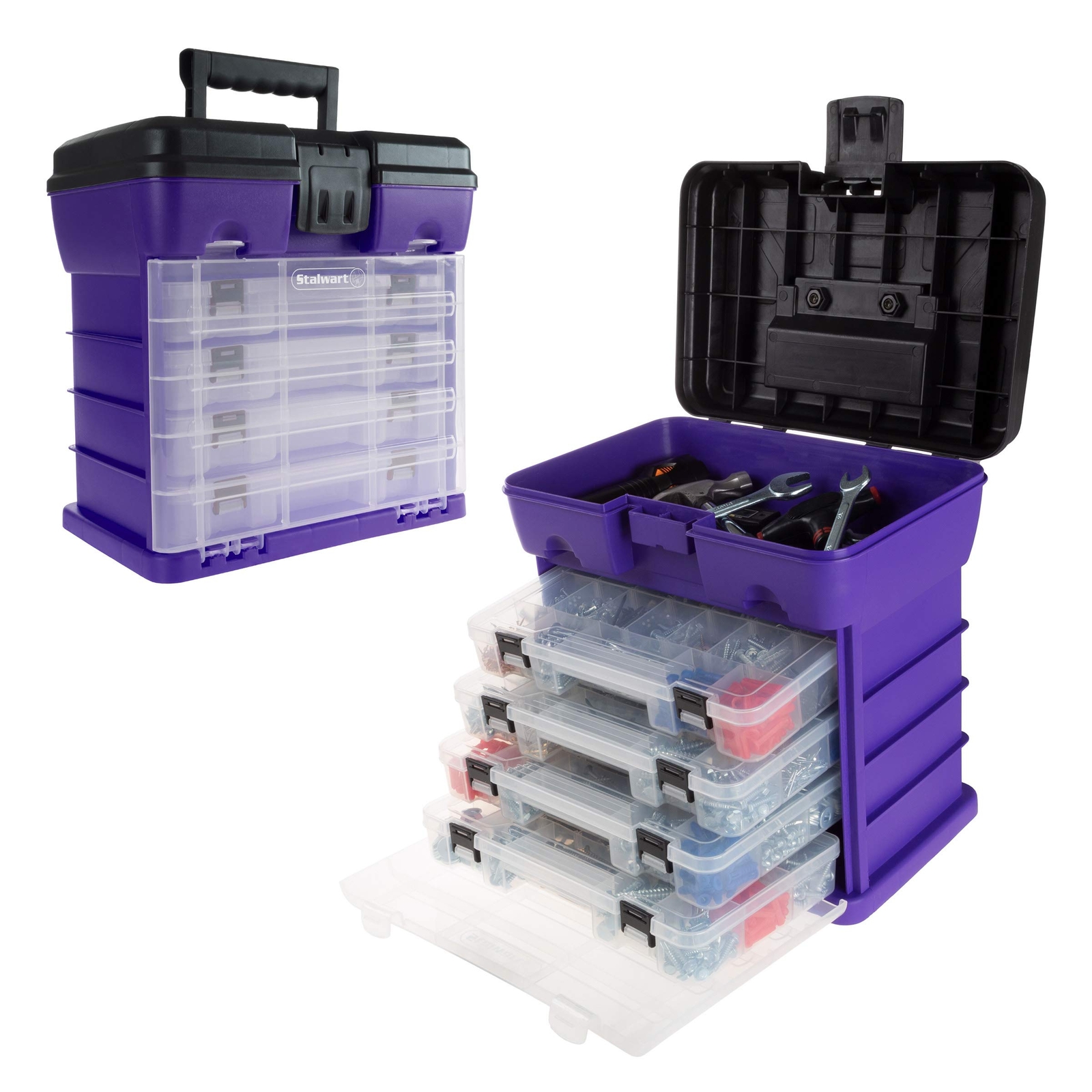 Storage and Tool Box-Durable Organizer Utility Box-4 Drawers with 19 Compartm...