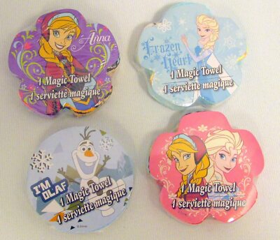Lot of (4) Disney Frozen Magic Towels Elsa Anna Olaf, Designs Vary Face Cloth
