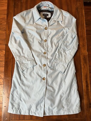 Lands End Coat Womens Small Sky Blue Rain Wind Trench Button Up Pockets