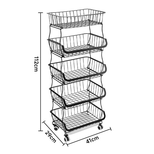 STORAGE STACKING WIRE BASKET STACKABLE SHELVES VEGETABLE FOOD KITCHEN RACK WHEEL - Picture 40 of 43