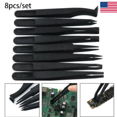 PCB Repair Tweezers Plastic Tweezers Kit ESD Forceps 8x Electronic Hand Tool Set