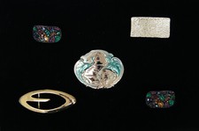 Lotto di 5 fibbie per cintura moda pietre colorate tono oro ecc - B2582 B4