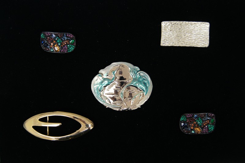 Lot of 5 Fashion Belt Buckles Gold Tone Colored Stones Etc - B2582 B4