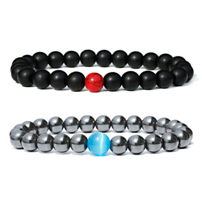 2Pcs Cat Eye Stone Healing Therapy Bracelets Hematite Matte Onyx Bangle  Jewelry
