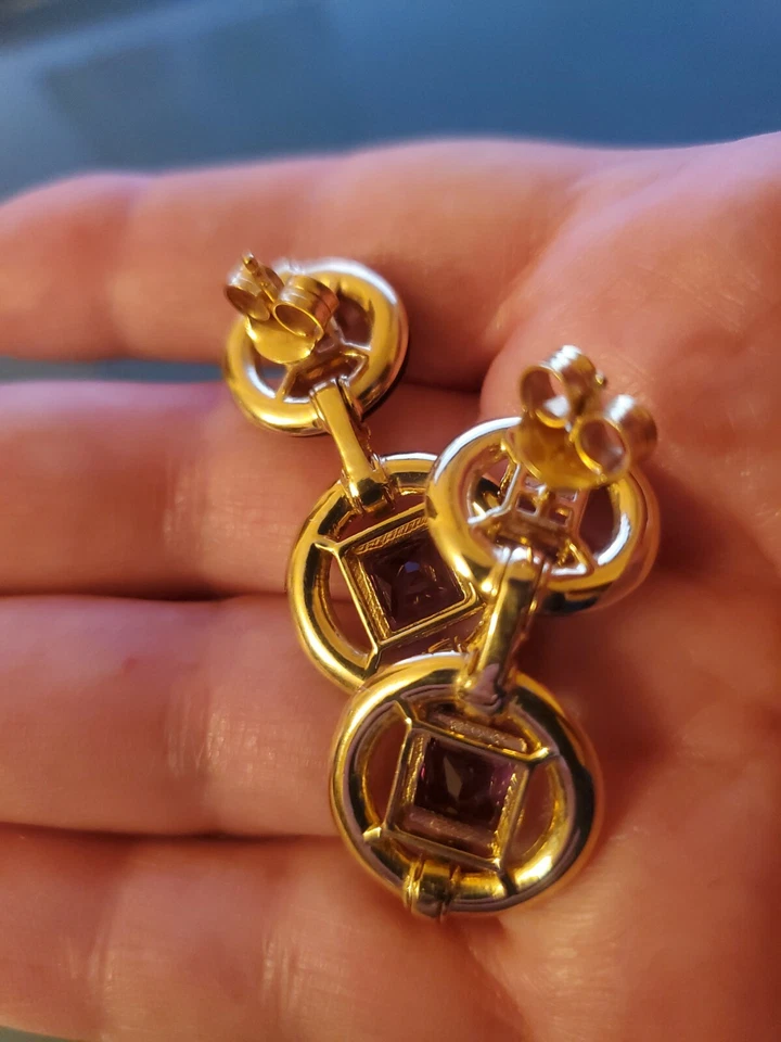 Pendientes Rarezas Carol Brodie Plata 925 Ónix, Circón y Amatista 1.6" Nuevos sin Etiquetas  Foto 4 de 4