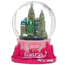 NYC Princess Snow Globe - Pink New York City Christmas for Girls, Souvenir Gift