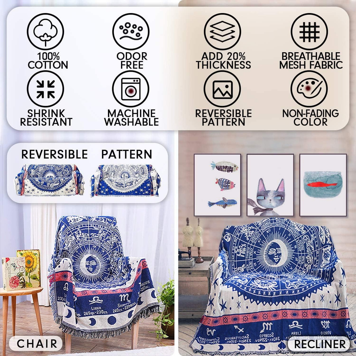 CaptainRay Boho Woven Throw Blanket Reversible Cotton Bohemian