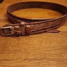 Vtg Looper Tooled Leather Belt 170 Size 34 Brown Western Leaf Pattern 1.5" V1