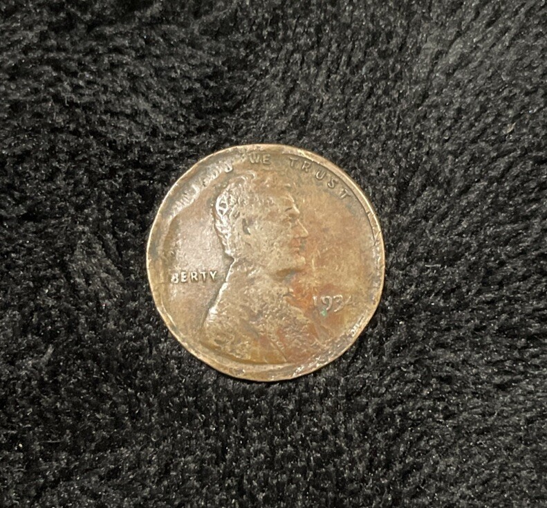 1934 Lincoln Wheaty Wheat Penny, planchet error, very rare Strike