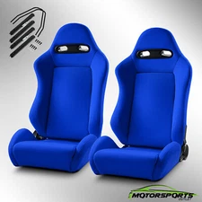 Reclinable BLUE Fabric Classic Style Racing Seats Chair Left/Right W/Slider