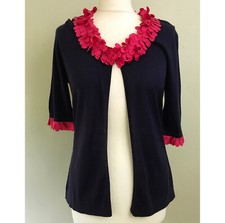Phase Eight purple Silk Cotton knit cardigan shrug 12 Pink silk Boa trim Wedding