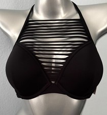 Victoria's Secret Swim Nwt High Neck Strappy Push Up Underwire Black Bikini Top