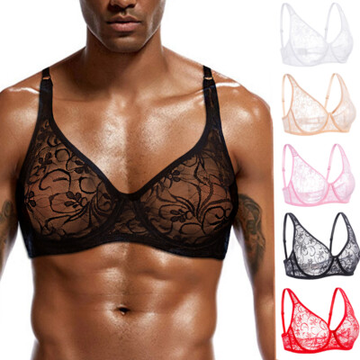 Adult Men Bras Lace Bra Underwire Lift Up Brassiere Crossdressers Sexy Lingerie