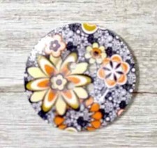 large wood sewing button 4 holes 2 inch orange black flower 1pc