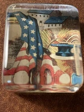 John Derian Company Flag Patriotic Rectangular Charm Paperweight Signed USA