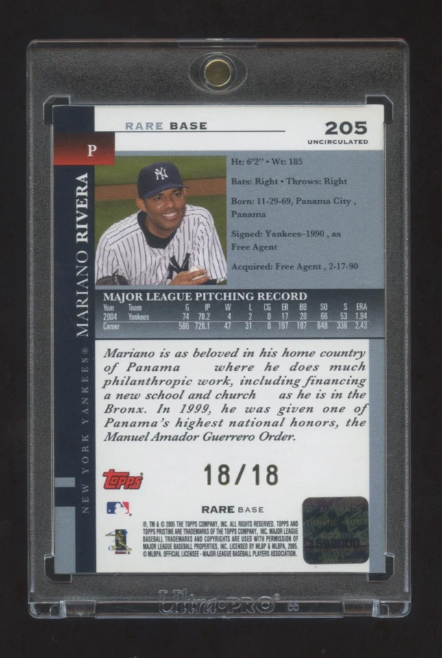 2005 TOPPS PRESTINE MARIANO RIVERA AUTOGRAPH GOLD REFRACTOR #ED 18/18 RARE HOF  - Image 2 of 2