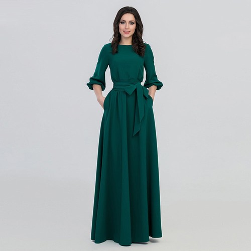 Summer Round Neck Long Dress Bohemian Retro Lantern Sleeve Casual Party Dress - Picture 6 of 29