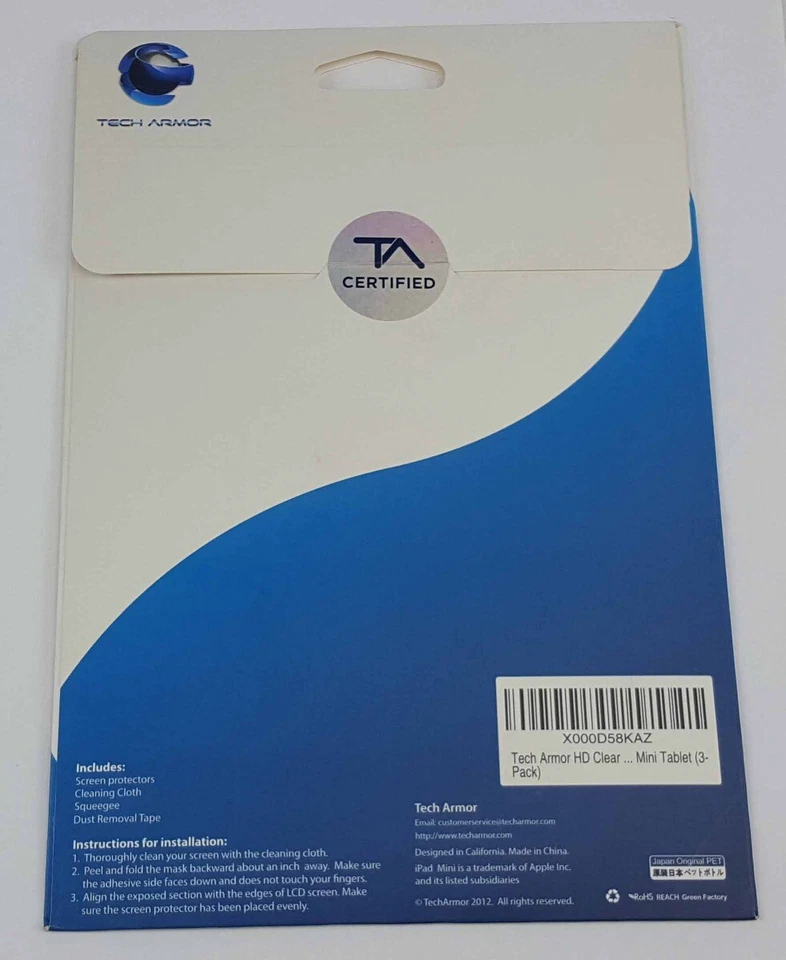 Tech Armor Screen Protector Apple iPad Mini and iPad Retina HD Clear set of 3 - Image 2 of 2