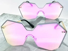 Contemporary Modern Retro Shield Stylish SUNGLASSES Rimless Frame Flat Pink Lens