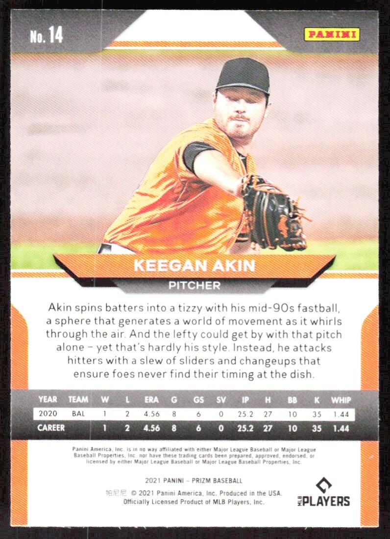 2021 5998A Panini Prizm Keegan Akin Rookie Baltimore Orioles #14
