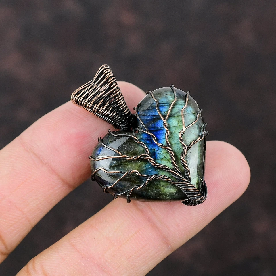 Лабрадорит ювелирные изделия меди любовь подарок проволока обернутый дерево жизни подвеска 1,61" - Изображение 2 из 4