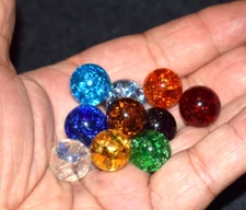 ⭐ Lot of 10 Vitro Mixed Colors💎Jeweled Crackle Glass Marbles, Size .593=19/32'