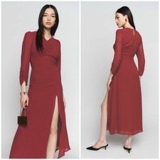$248 NWT Reformation Forest Burgundy High Slit Long Sleeve Midi Dress Size 10