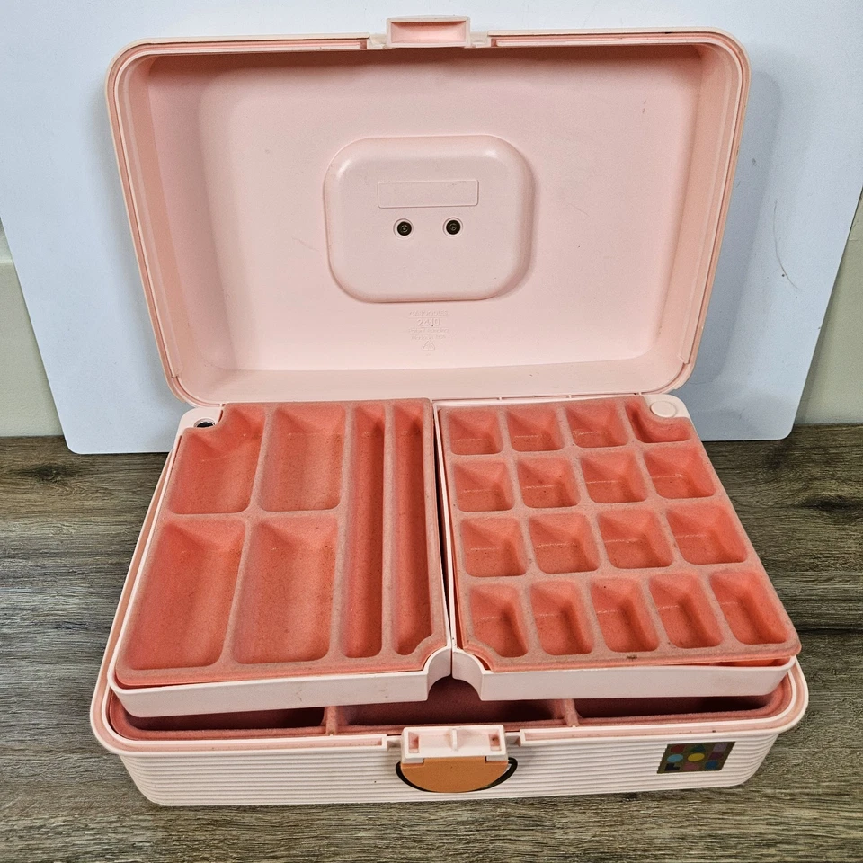 Vtg 90's Caboodles Of California 2410 Pink Peach Large 3 Tier Make Up Case - Image 3 of 4