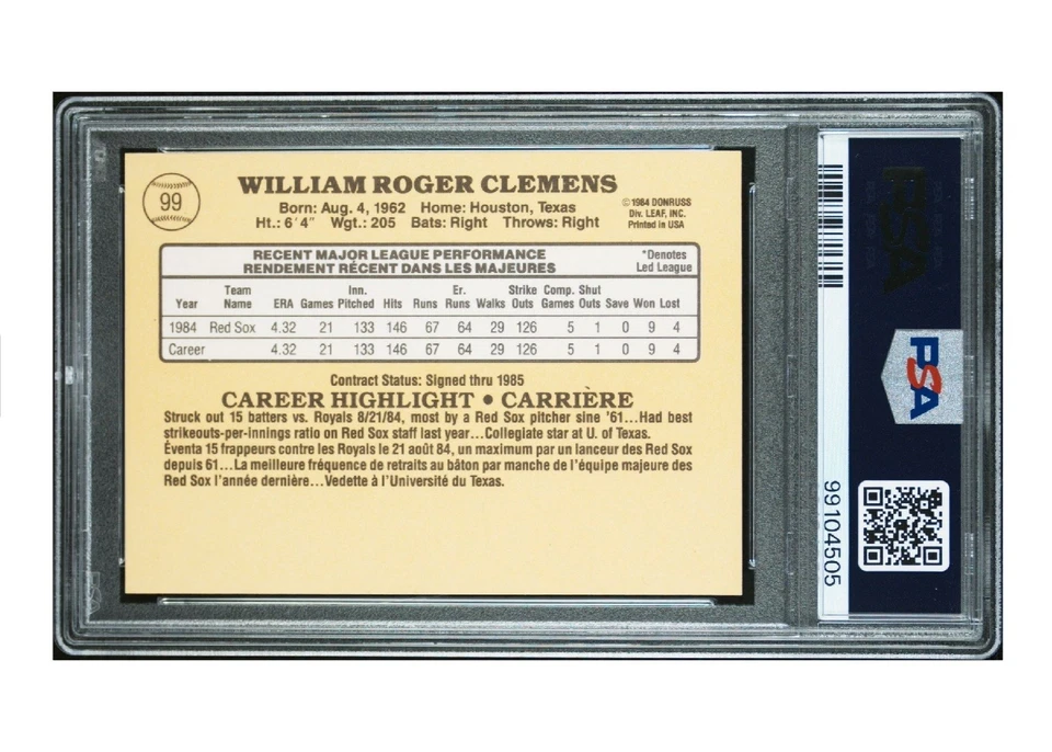 1985 LEAF Roger CLEMENS🏆PSA 9🏆(pop. 455)🎈NÃO Topps RC - Imagem 2 de 4
