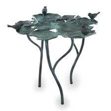 SPI Home Bird Quartet on Leaves Cast Aluminum Birdfeeder Birdbath