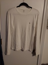 Tommy Hilfiger Women's White Round Neck Long Sleeve Shirt W Emblem Size L