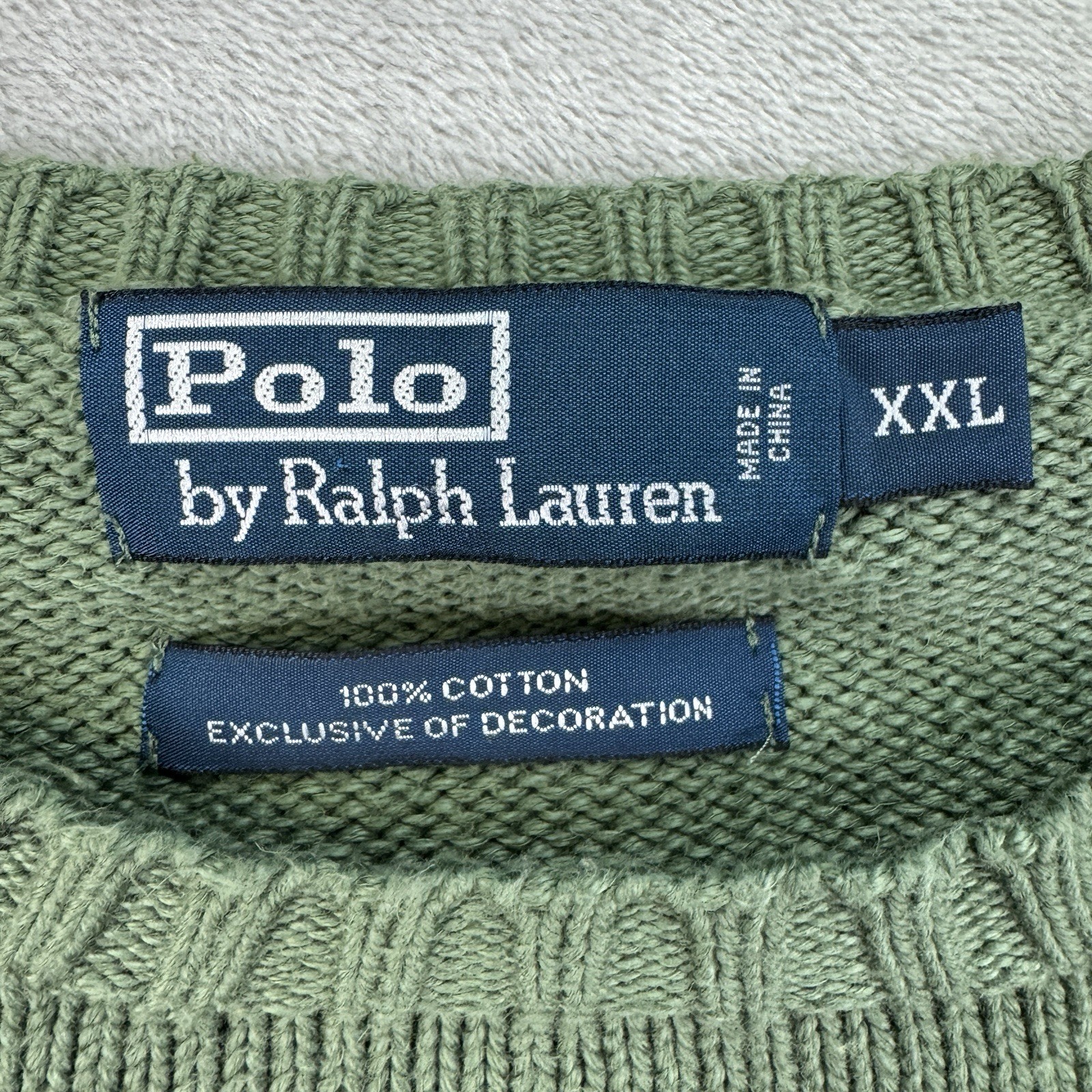 Polo Ralph Lauren Men’s Sweater XXL Green Cotton Knit Crewneck Y2K Preppy thumbnail 5