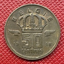 Belgium 1958 Bronze 50 Centimes. Baudouin I. Dutch Text. Type B. KM# 149.1