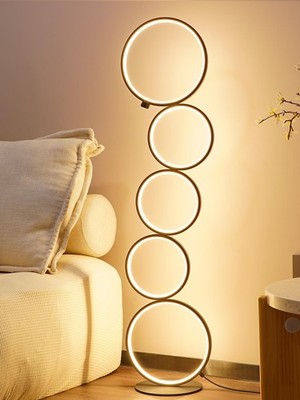Modern 5-Ring LED Floor Lamp, 43.3'' Artistic Nesting Circle Standing Lamp, St...
