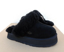 UGG DISQUETTE BLACK SUEDE/ SHEEPSKIN PLATFORM SLIPPERS, WOMEN US 10/ EUR 41 NEW