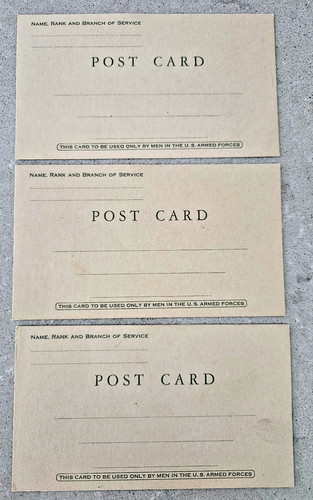 WWI/II US Army Postcards Lot of 3 Unused Military Correspondence Cards