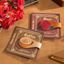 Practical Charming Decorative Premium Coffee Rose Faux Leather Magnetic Bookmark
